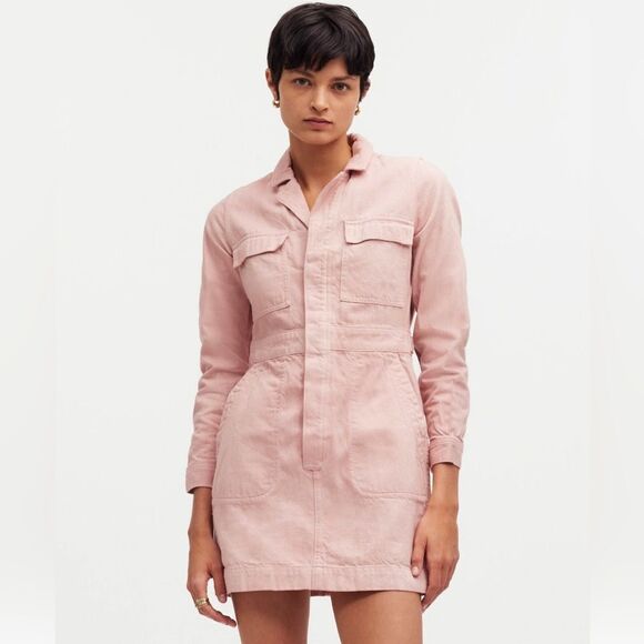 Avec Les Filles Pink Coverall Denim 3/4 Snap Front Patch Pocket Dress Size S - Picture 15 of 15